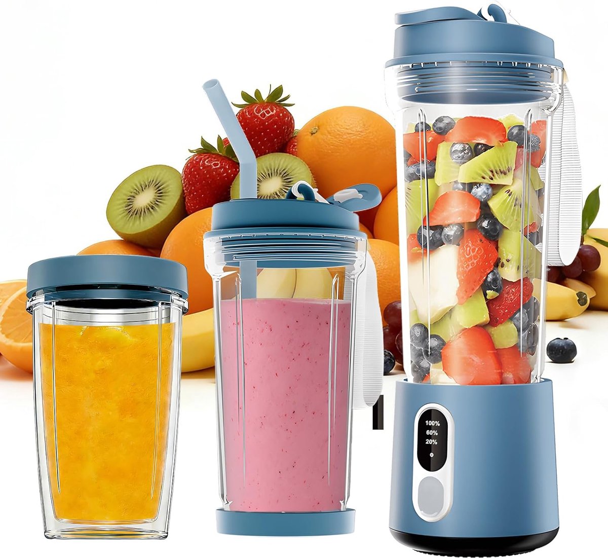 SnelShoppen - Mini Draagbare Blender Persoonlijke Sapcentrifuge 500 ml - Compacte Smoothiemaker 300 Watt - Type-C Blender voor Shakes, Smoothies, Binn