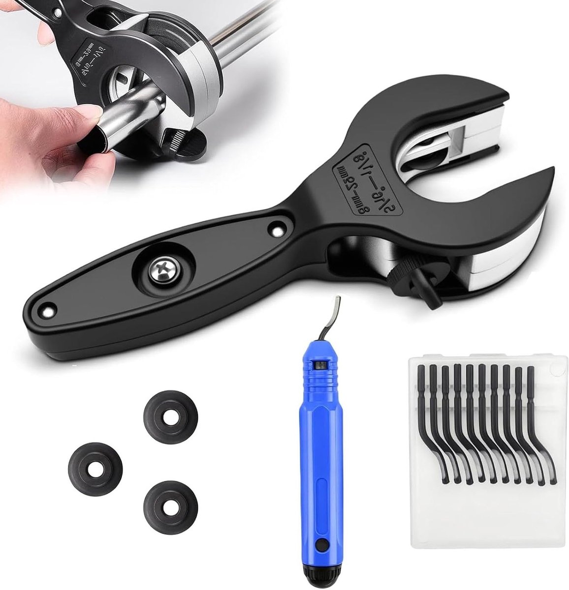 Professionele Buis Snijder voor Pijpen van 8-29 mm met 3 Vervangende Snijwielen en Ontbraamtools voor Krappe Ruimtes