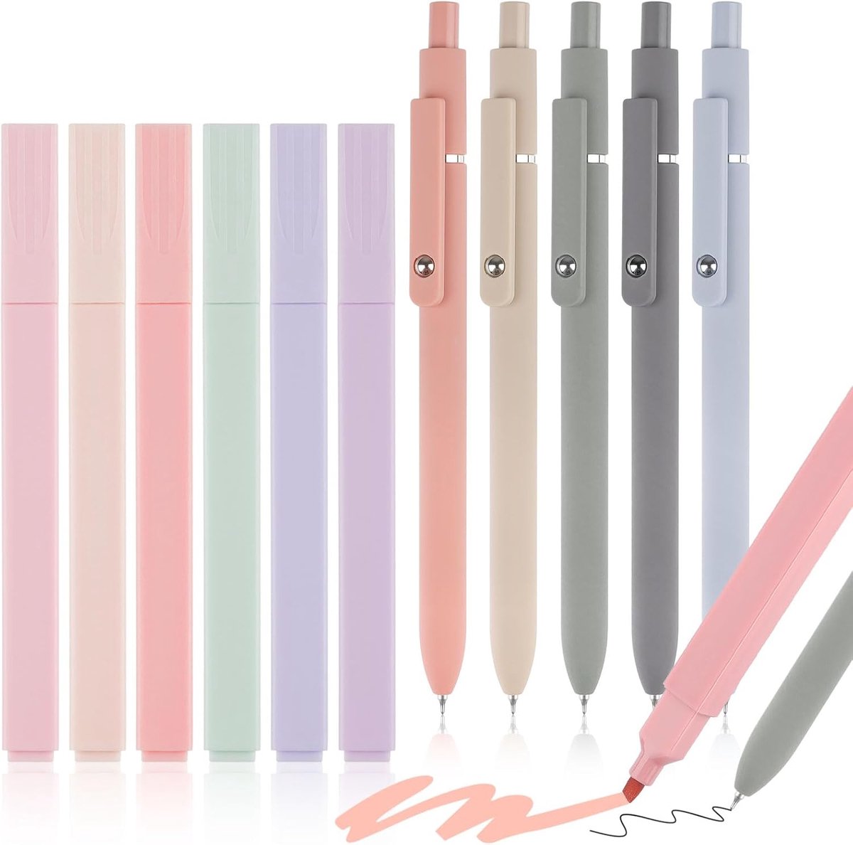SnelShoppen - 11 x Pastel Marker Pens Aesthetic Marker Pens Gel Pens 0.5 mm Fijne Punt Zacht Kleuren voor School en Kantoor
