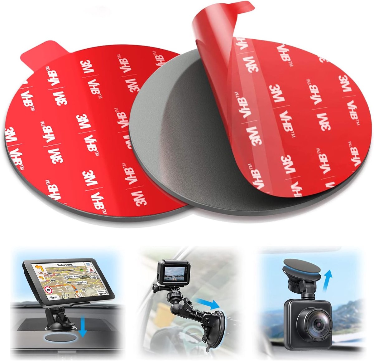 SnelShoppen - Dubbelzijdige Hechte Tape voor Dashcam Suction Cup Mount, 90mm Rond, Hittebestendig Extra Sterk Vervangingspad voor Auto, Boot, Dashboar