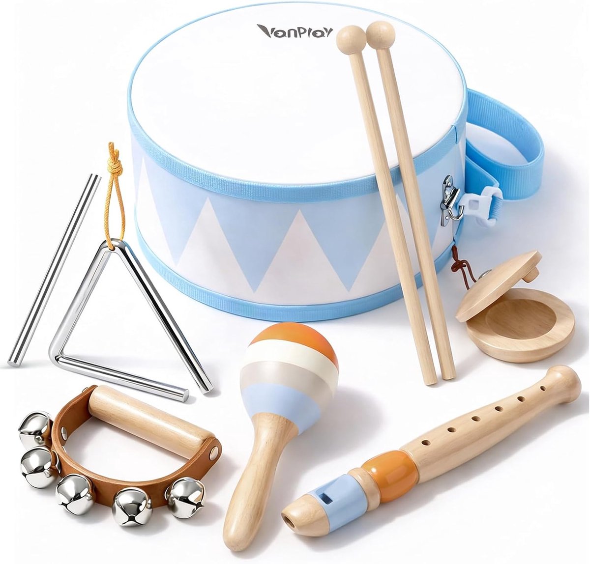 SnelShoppen - Drum Set voor Jongens - Houten Montessori Muziekinstrumenten voor Peuters 2-4 Jaar - Verjaardagscadeau Kinderen - Speelgoed met Snare Dr
