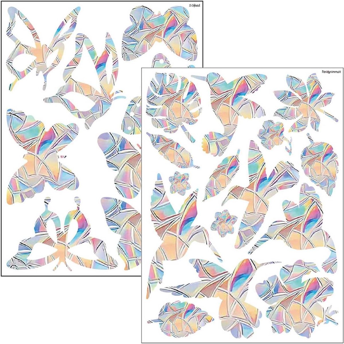 Vogelbescherming raamstickers, 2 vellen (22 x 30 cm), prisma-design met vlinders, anti-botsing, herbruikbaar en elektrostatisch voor veilig raamgebruik
