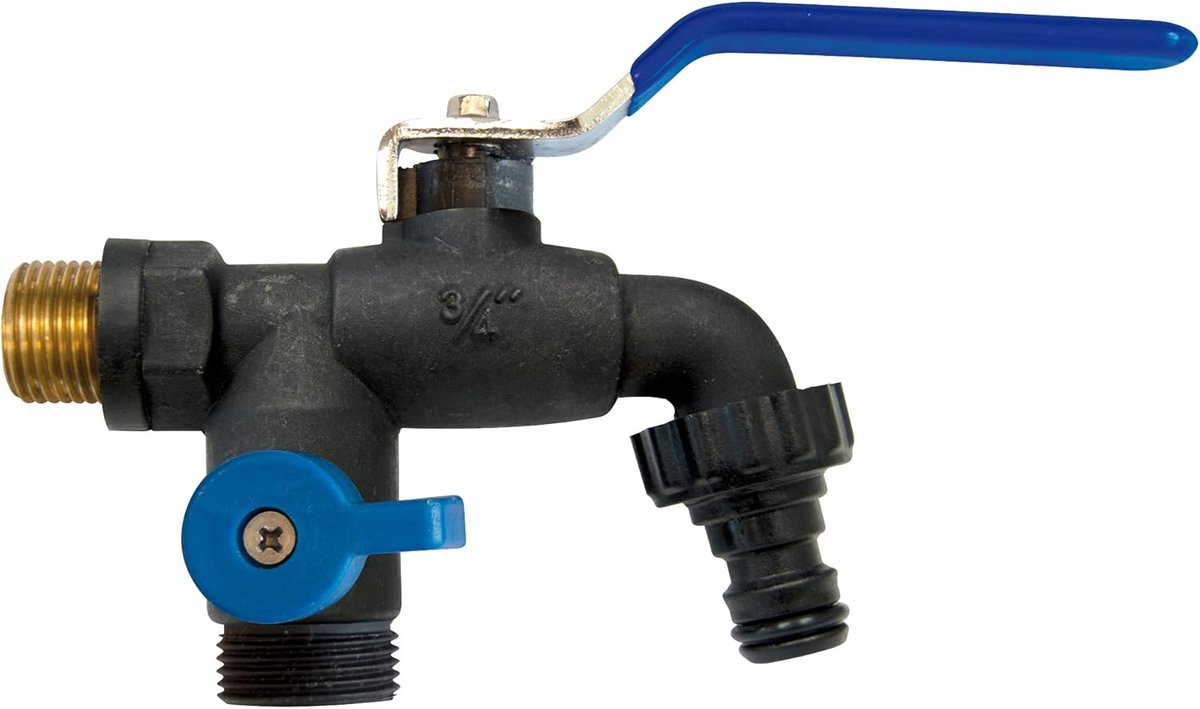 SnelShoppen - Tuinkraan met Vorstbescherming en Twee Uitgangen - ½ inch Wateraansluiting met Automatische Stekker - Duurzaam Polypropyleen - Zwart en