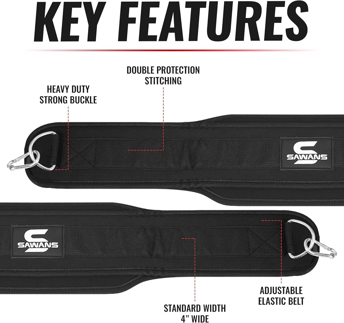 SnelShoppen - Dip Belt 36 Inch - Heavy Duty Bodybuilding Weightlifting Dip Belt met Stalen Ketting voor Pull Ups en Gym Workout - Neopreen Rug Steun v