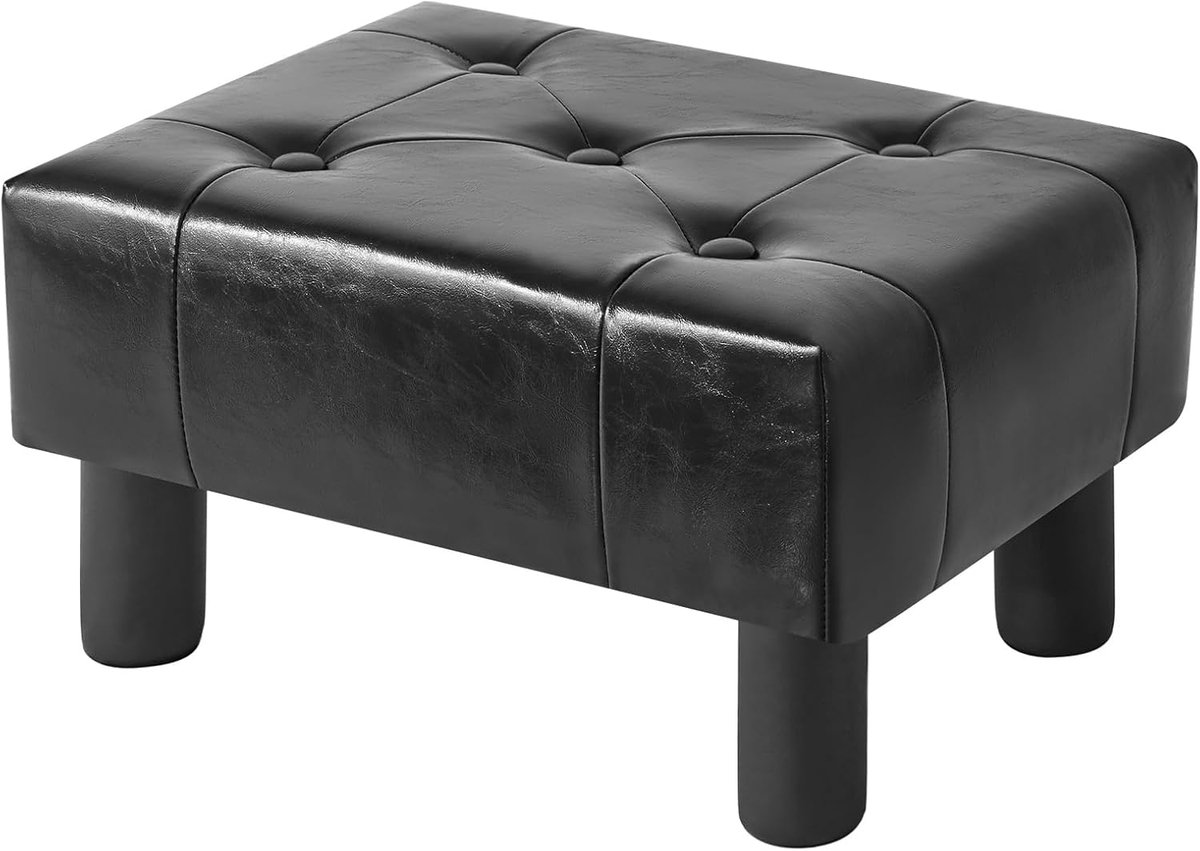 SnelShoppen - YMYNY Small Footstool Ottoman - Rectangular Faux Leather Footrest met Houten Poten - Comfortabele Poef Bench Stoel voor Woonkamer, Hal,