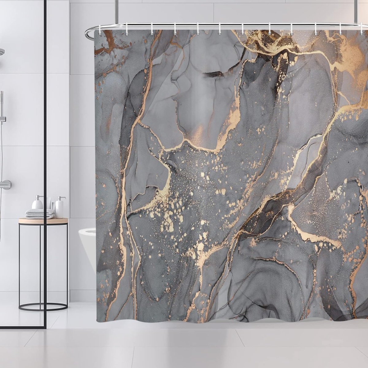 SnelShoppen - Moderne Abstracte Douchegordijn Grijs Goud Zwart Marmer Look Wasbaar Polyester Waterdicht met 12 Haken voor Badkamer