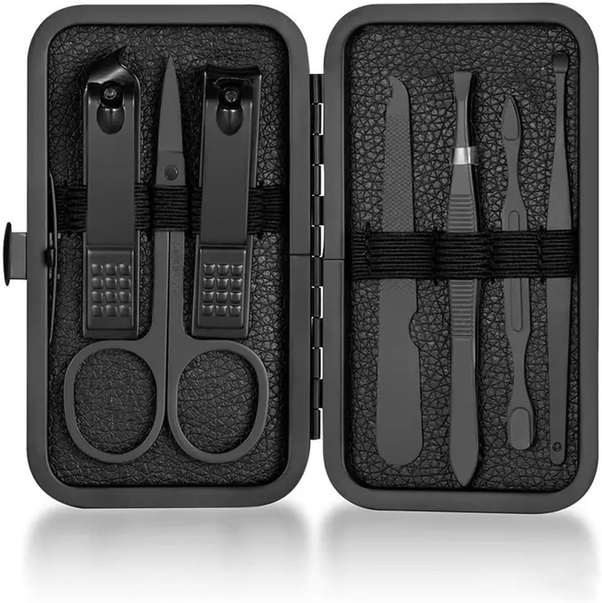 SnelShoppen - Manicureset 7-delig Zwart - Roestvrij Staal Pedicure Gereedschap met Etui - Professionele Nagelverzorging voor Thuis en Reizen