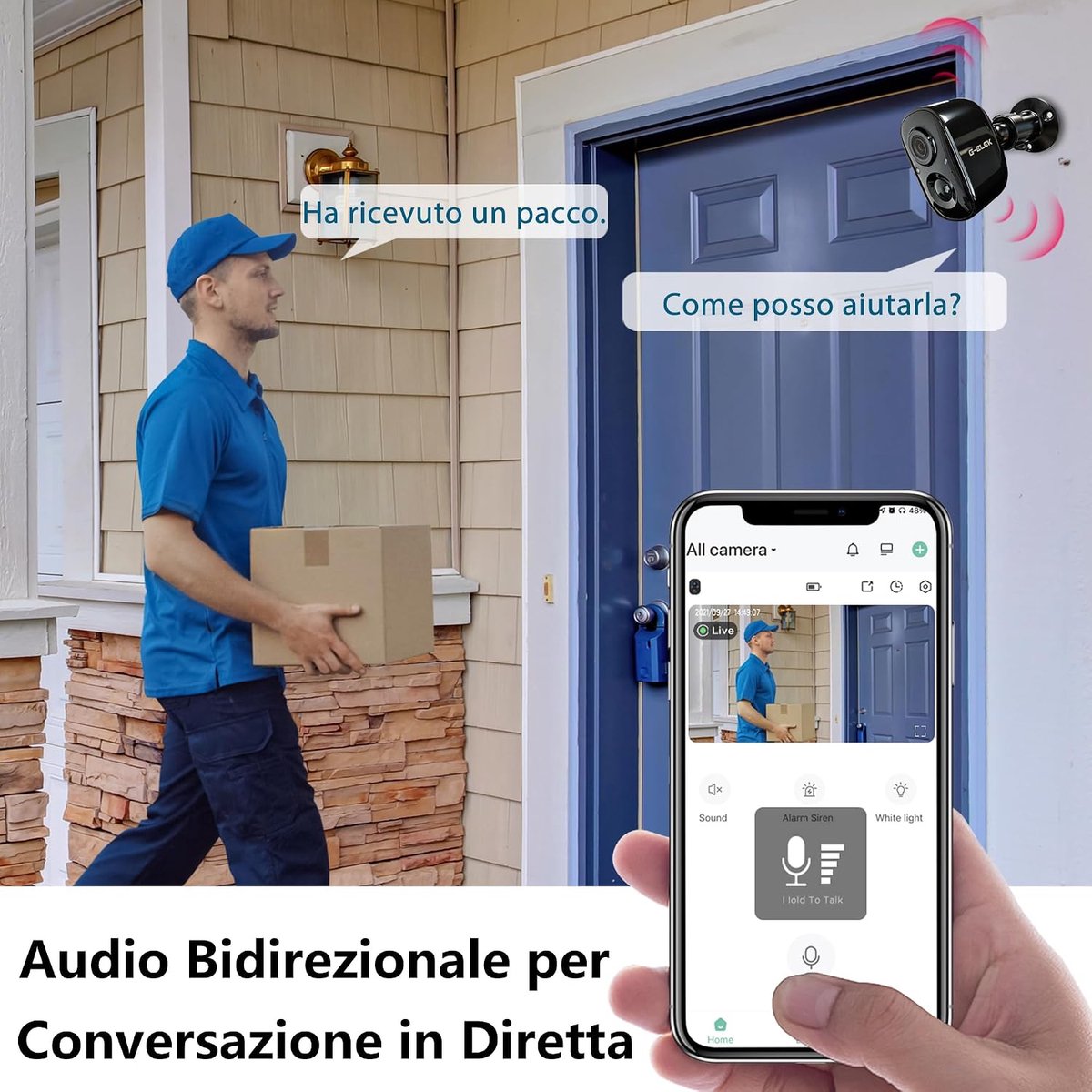 SnelShoppen - Draadloze Bewakingscamera voor Buiten met Zonnepaneel, 2K 3MP, Weerbestendig, Gekleurd Nachtzicht, AI Bewegingsdetectie, 2-Weg Audio, Ac