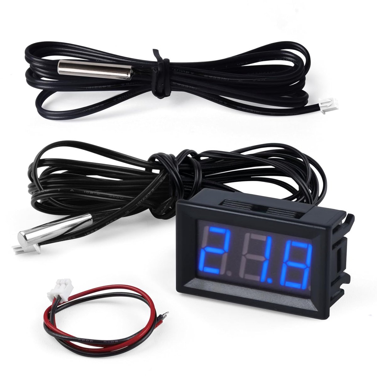 SnelShoppen - Digitale Thermometer met Probe Waterdicht 12V Temperatuurmonitor voor Koelkast, Vriezer, Aquarium - Temperatuurmeter met 1m + 3m Kabel -