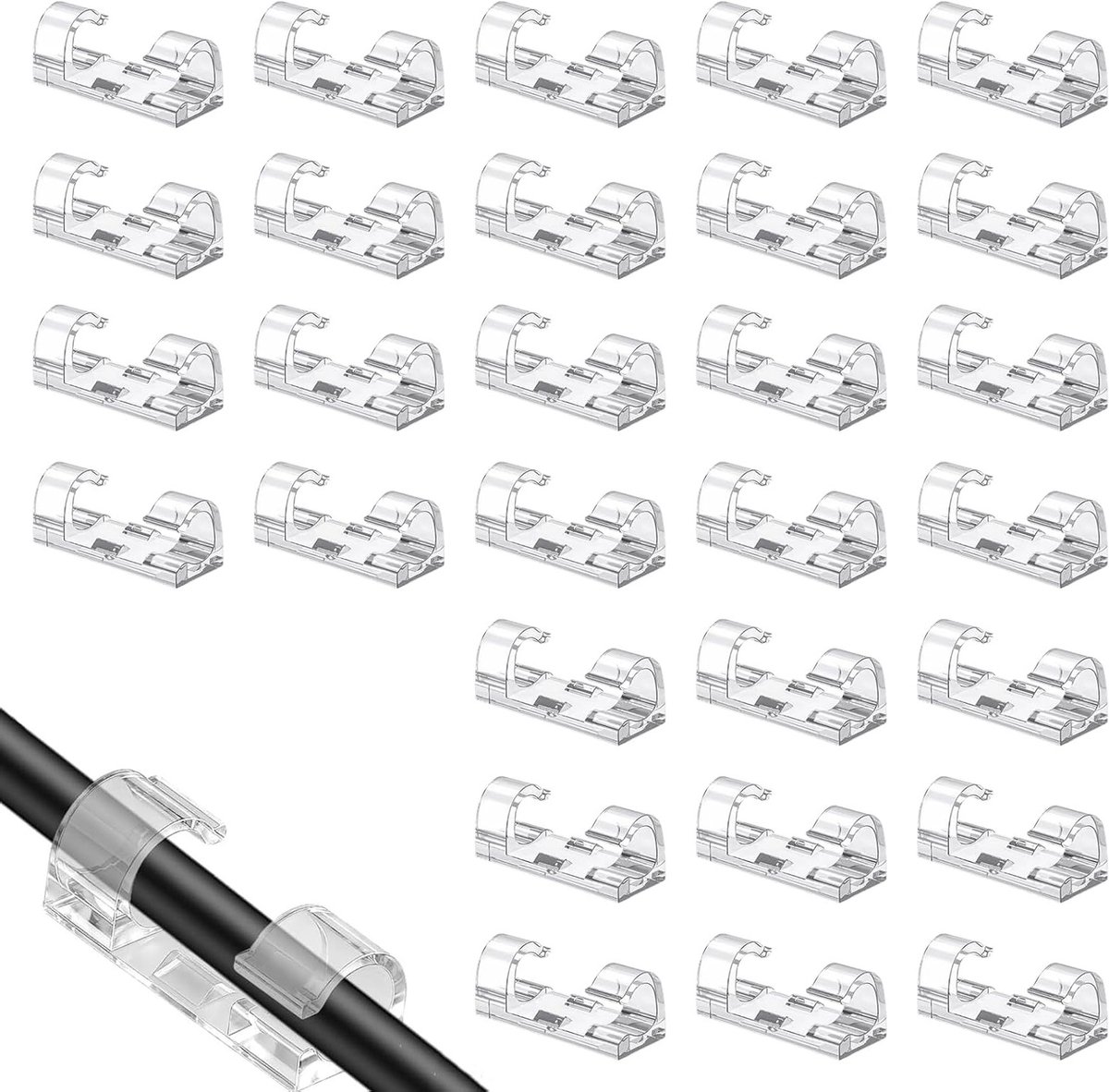 50 stuks sterke zelfklevende kabelmanagementclips voor efficiënt kabelbeheer, transparante kabelclips voor thuis, kantoor en auto, geen sporen achterlatend