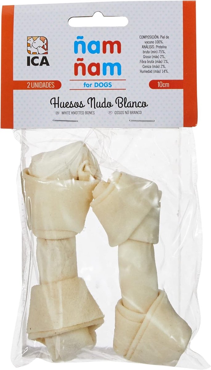 SnelShoppen - ICA Pack van 2 Witte Kauwbotten voor Honden, 10 cm, 80 g - Gezonde Hondensnacks voor Kauwen, Tandverzorging en Speelplezier