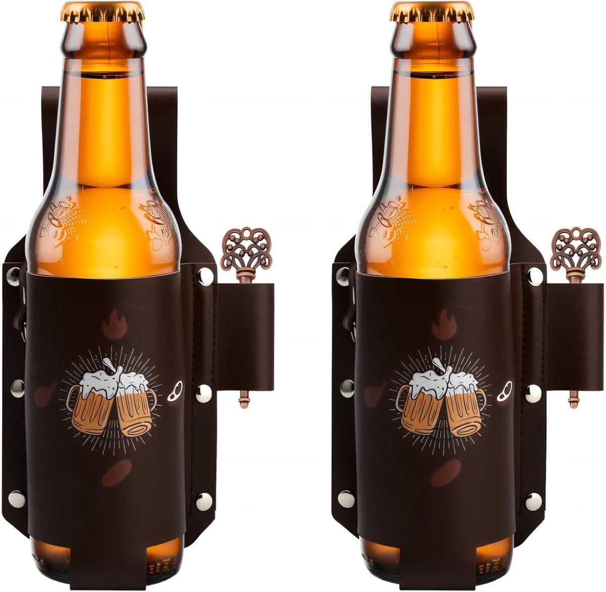 SnelShoppen - 2 Stuks Leren Bierriemen - Vintage Bierfles Houder voor Mannen - Ideaal voor Vaderdag, Feest, Camping - Geschikt voor Flessen tot 7 cm -