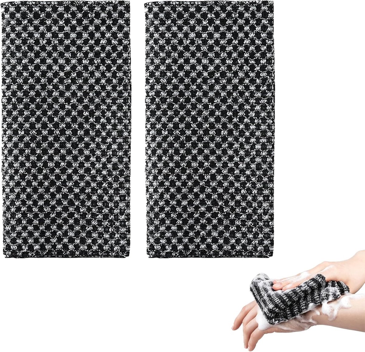 SnelShoppen - Exfoliërende Handdoek Set 2 Stuks - Extra Lange Rugscrubber en Washandje 39cm - Zwart - Lichaamsreiniging en Scrub Massage voor Mannen e