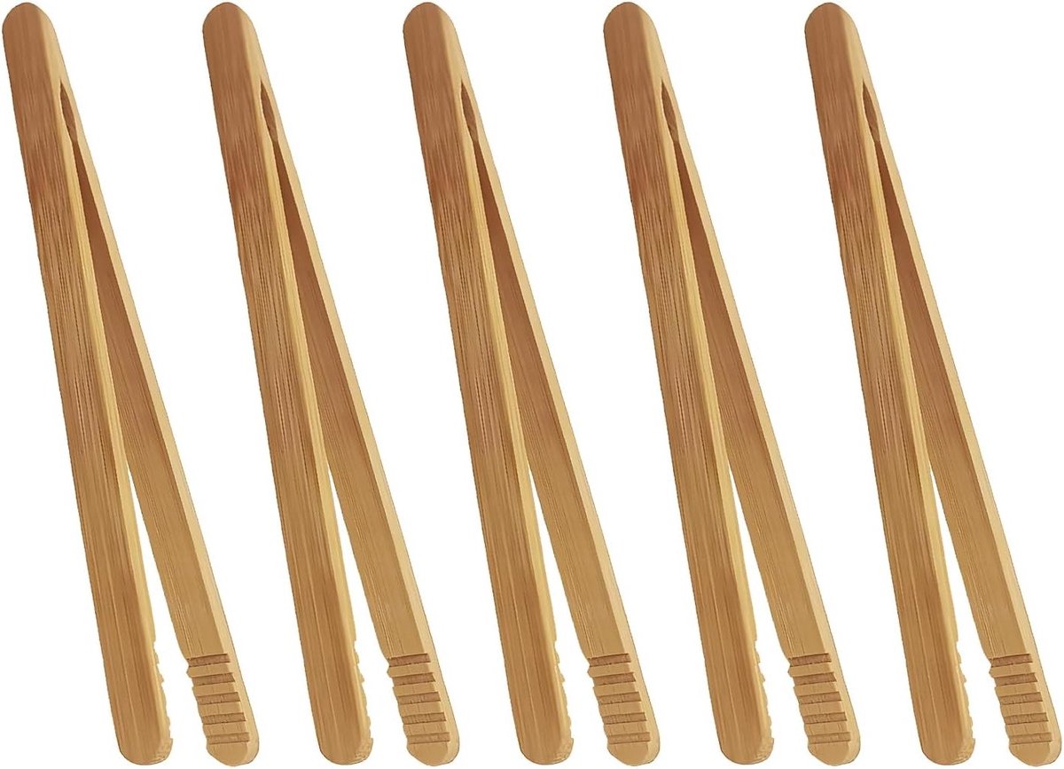 Kleine Houten Tangen voor de Keuken, Ideaal voor Toast, Barbecue en Picnic, 18 cm Lange Keukentangen voor Kinderen en Fruitthee