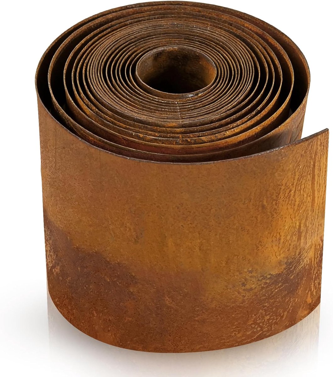SnelShoppen - Corten Staal Graskant, 5 m, Metalen Grasrand, 15.5 cm Hoog, Tuin Decoratie, Roest Vrij, Ideaal voor Tuinen en Paden
