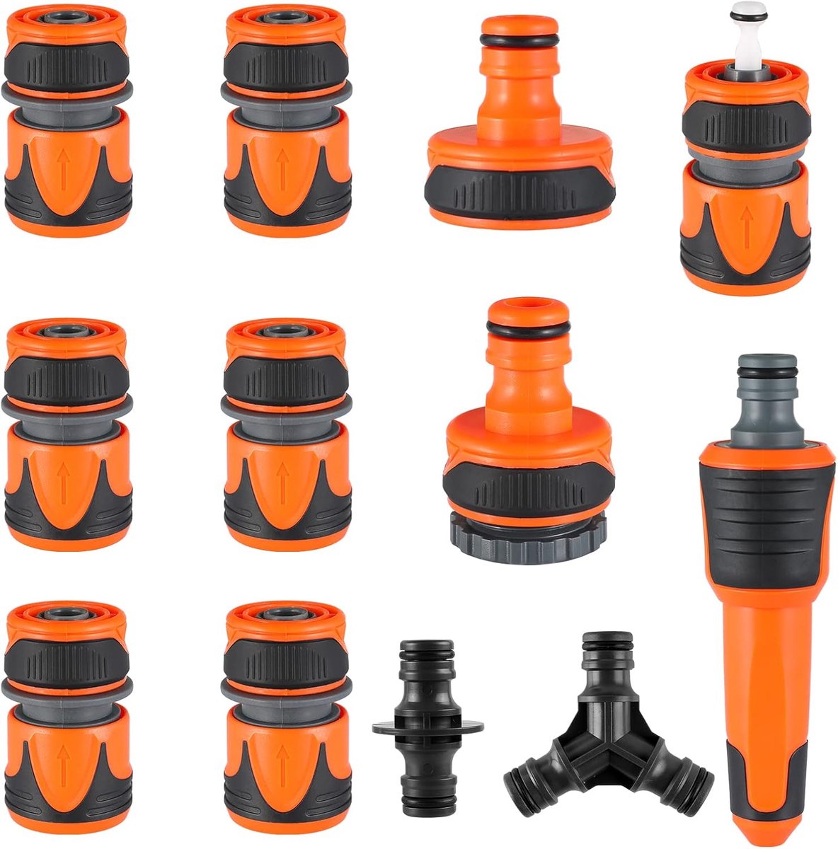 SnelShoppen - Tuinslangverbindingsset 12 Stuks Slangverbinders met 1/2 inch naar 3/4 inch Adapter, Kraanaansluiting G1, Snelkoppeling, Dubbele Stekker
