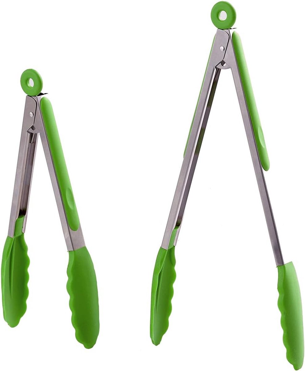 SnelShoppen - Keuken Tangen Set van 5 - 22.8 cm & 12 inch - RVS Kooktangen met Siliconen Tips - Premium Lock Non-Stick Tangen voor Koken, BBQ, Grillen