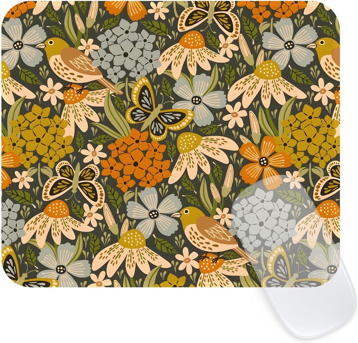 SnelShoppen - Retro Vierkante Muismat Bloemen, Waterdichte Muismat met Antislip Rubber, Compact en Draagbaar, 24x20 cm voor Kantoor, Thuis, Reizen en
