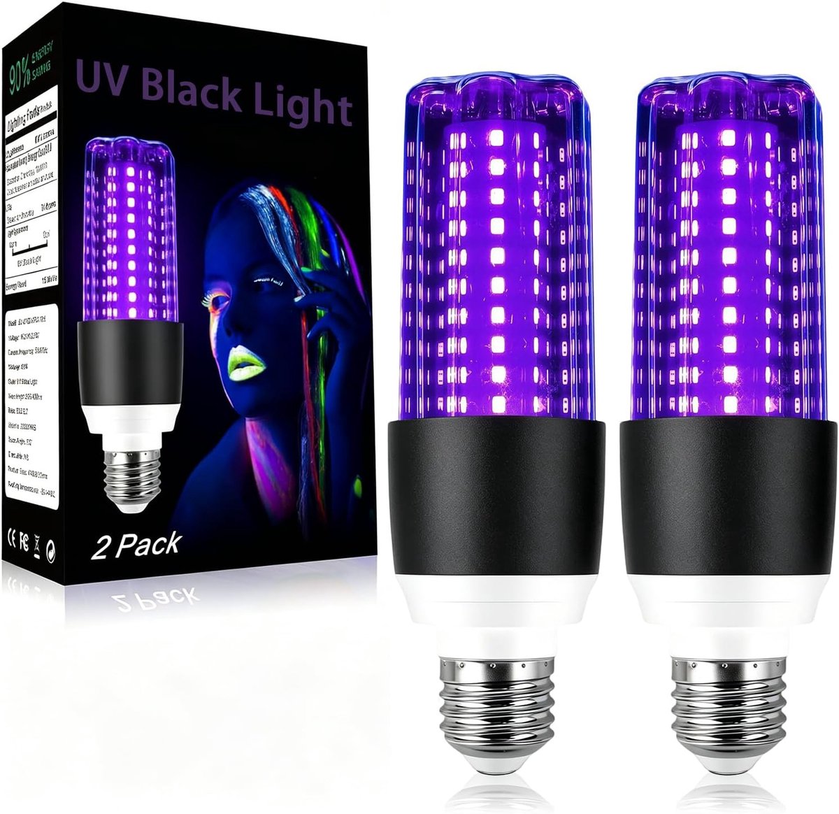 SnelShoppen - 2Pcs UV Lamp 15W E27 Blacklight Lamp 395-400nm UV Licht voor Glow Party, Aquarium, Bar, Fluorescerende Posters, Halloween, Discotheek