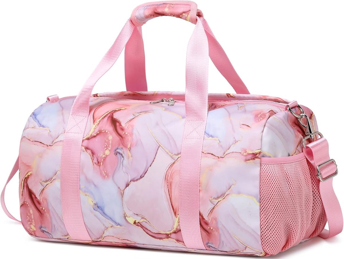 SnelShoppen - Kinderdans Tas - Sporttas - Reistas - Duffle Bag met Schoencompartiment - Waterdicht Polyester - Roze Goud - 45.7x25x20.3 cm - Voor Kind