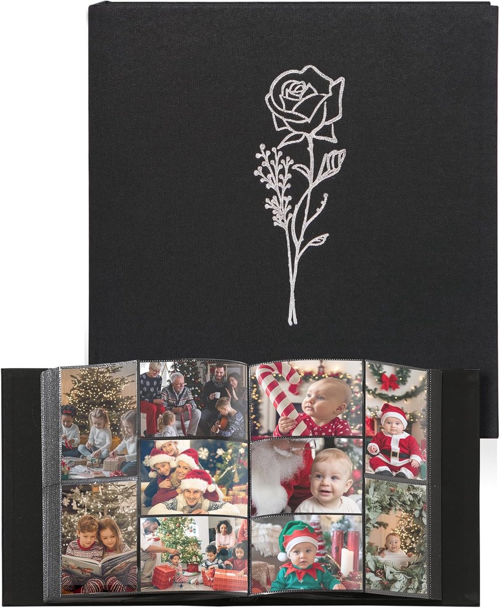SnelShoppen - Photo Album Slip in, Linnen 1000 Compartiments Album Boek voor Landschap en Portret, 10 x 15 cm, Zwart, 50 Bladen voor Feesten, Reizen,