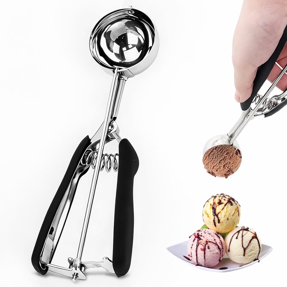 IJsbolvorm van 304 roestvrij staal met trekker, vaatwasmachinebestendig, ideaal voor ijs, meloenballen en aardappelpuree