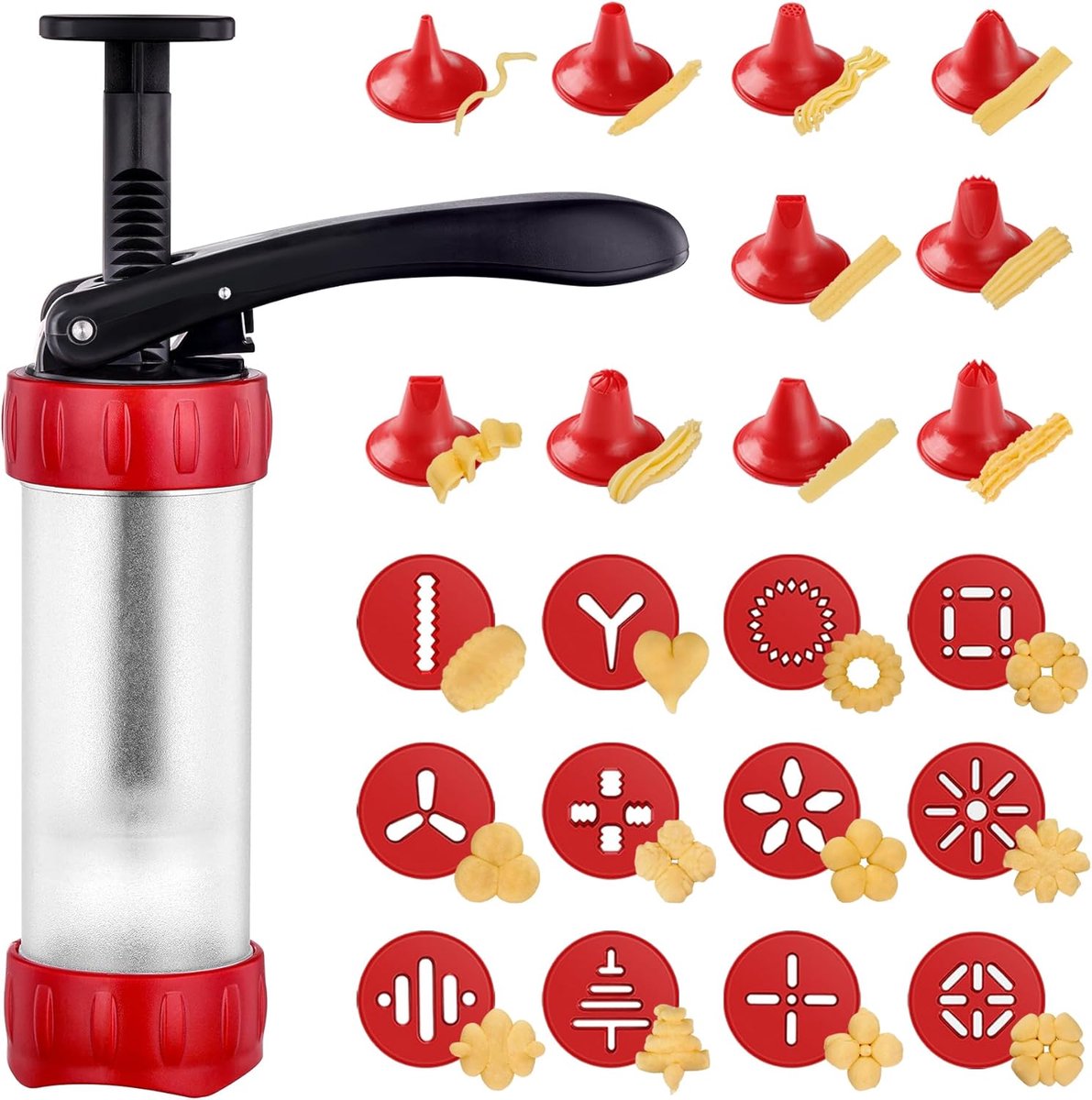 SnelShoppen - Multifunctionele Bakpers met 12 Stencils en 10 Spuiten, Cookie Press, Deegpers voor Churros, Taarten, Cookies en DIY Taartdecoratie, Per