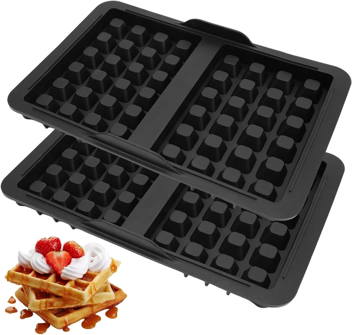 Siliconen wafelvormen voor Belgische wafels - Stapelbare set van 2, geschikt voor airfryer en oven, ideaal voor bakken