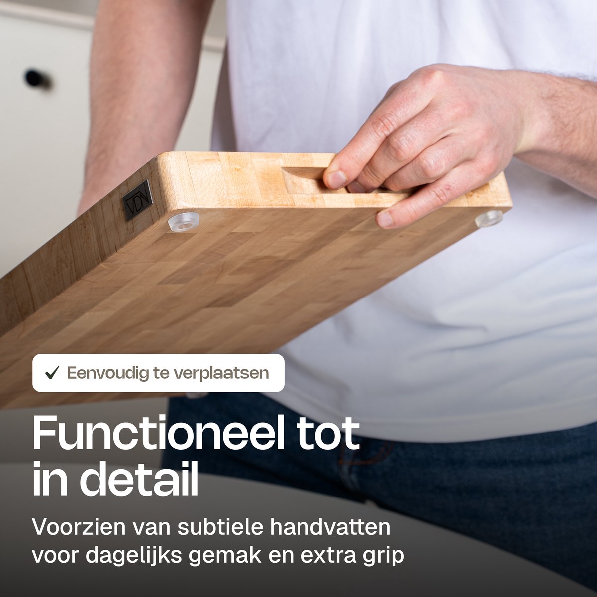 VDN Professionele Snijplank Esdoorn Hout met Sapgeul en Handvaten – Anti-slip Borrelplank - Hakblok Kopshout 26x38x3.5 cm — cadeau in Kookcadeaus - foto 2