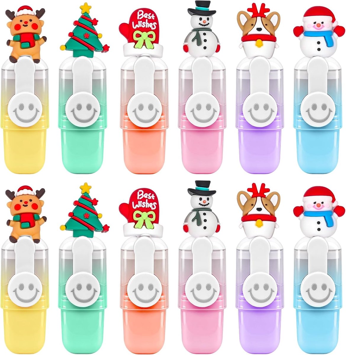 SnelShoppen - 12 Stuks Mini Marker Pennen Set Kerst, Fluorescerende Highlighters in 6 Pastel Kleuren, Resealable Zak met Hanger, Perfect voor School,