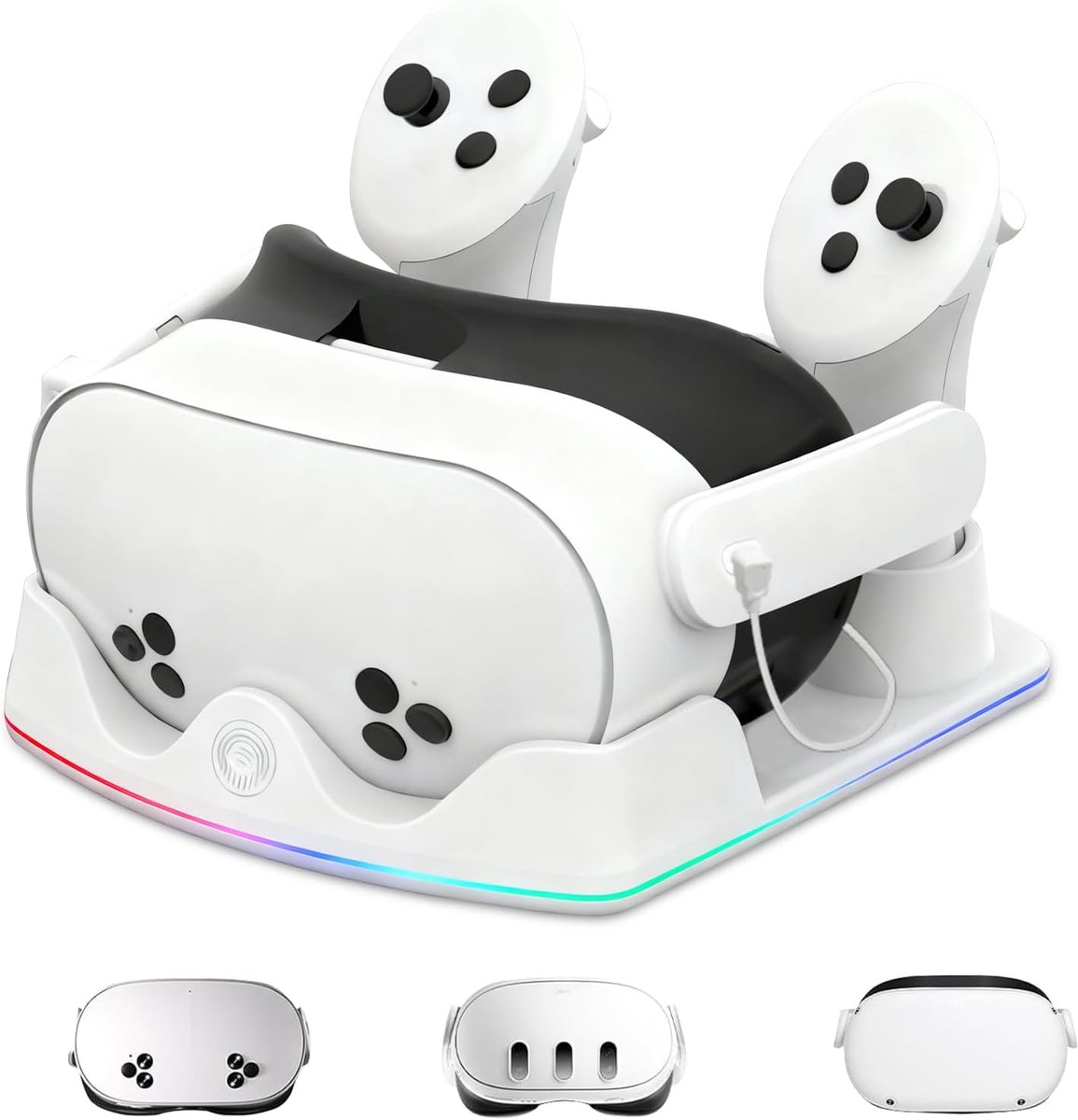 SnelShoppen - Snel Oplaadstation voor VR Headset en Controllers met RGB Verlichting, USB C Snellader voor Meta Quest 2/3/3S - 2-in-1 Oplaad Dock