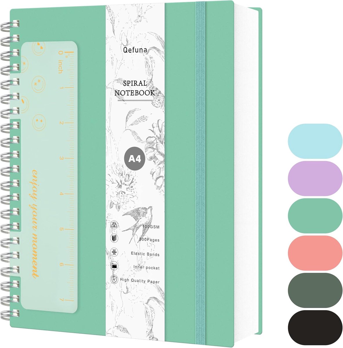 SnelShoppen - A4 Dotted Notebook - Bullet Dot Journal - 300 Pagina's Spiral Notebook - 100gsm Inktproof Papier - PVC Hardcover - Ruler & Expandable Po