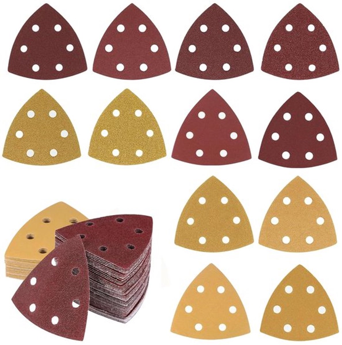 Schuurpapier voor driehoekige schuurmachines - set van 6 gaten, klittenband, diverse korrelgroottes - 60/80/120/180/240/320