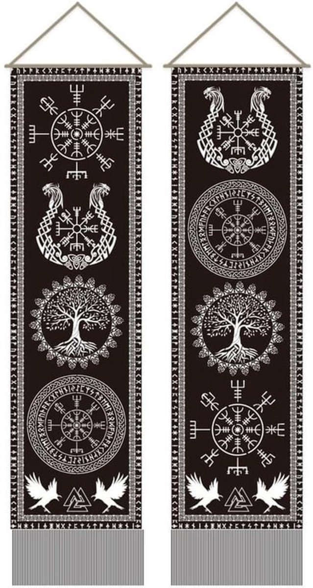 Wandtapijt Levensboom - Wandtapijt Viking-symbool - Mystiek Wandtapijt - Wanddecoratie - W