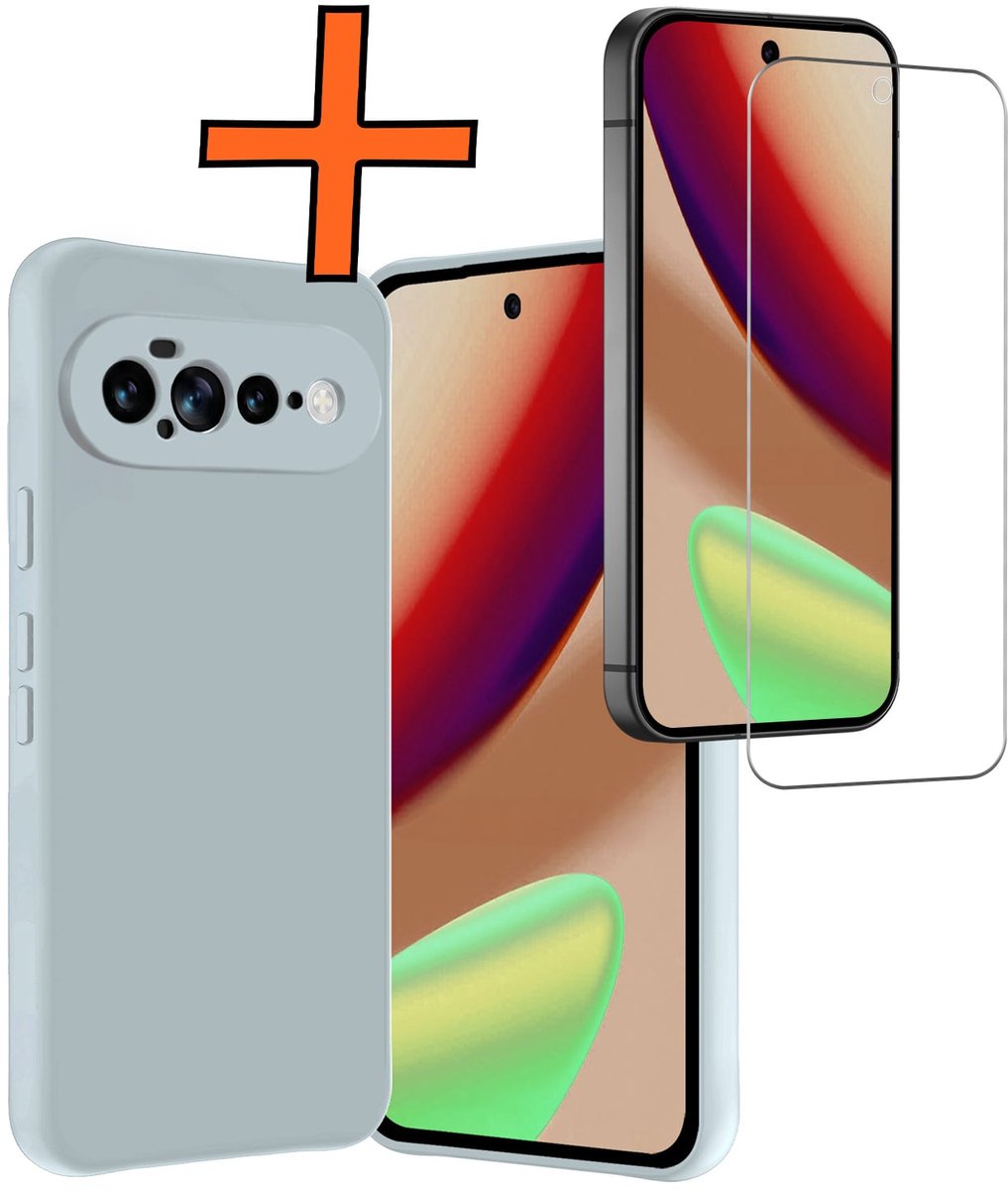Hoes - Met Screenprotector - Geschikt voor Google Pixel 11 Pro XL - Sterk & Shockproof - Back Cover - Siliconen Case - Telefoon Hoes - Lichtblauw