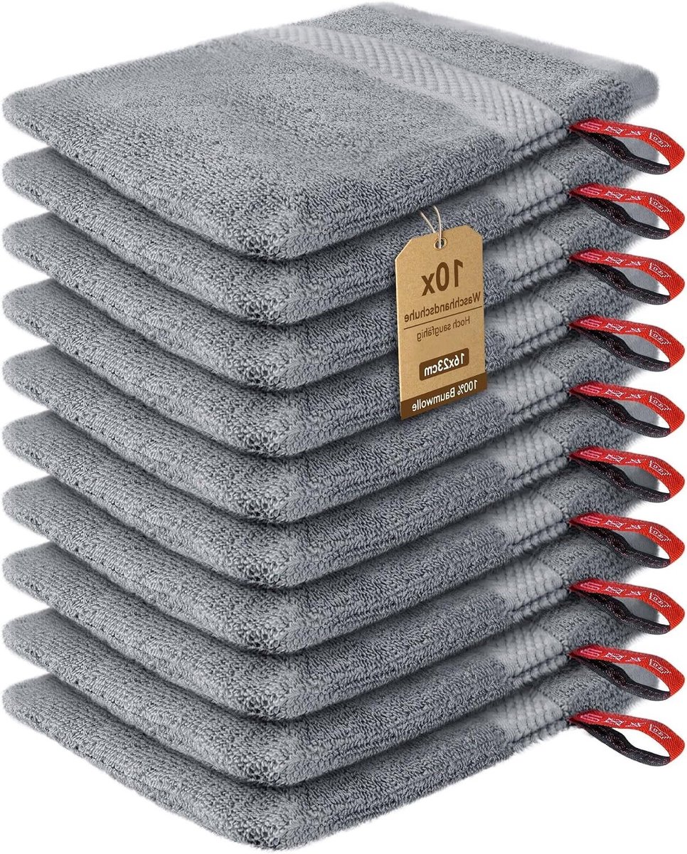 Set van 10 zachte washandjes 16x23 cm in grijs - Ideaal voor baby, kind en volwassenen