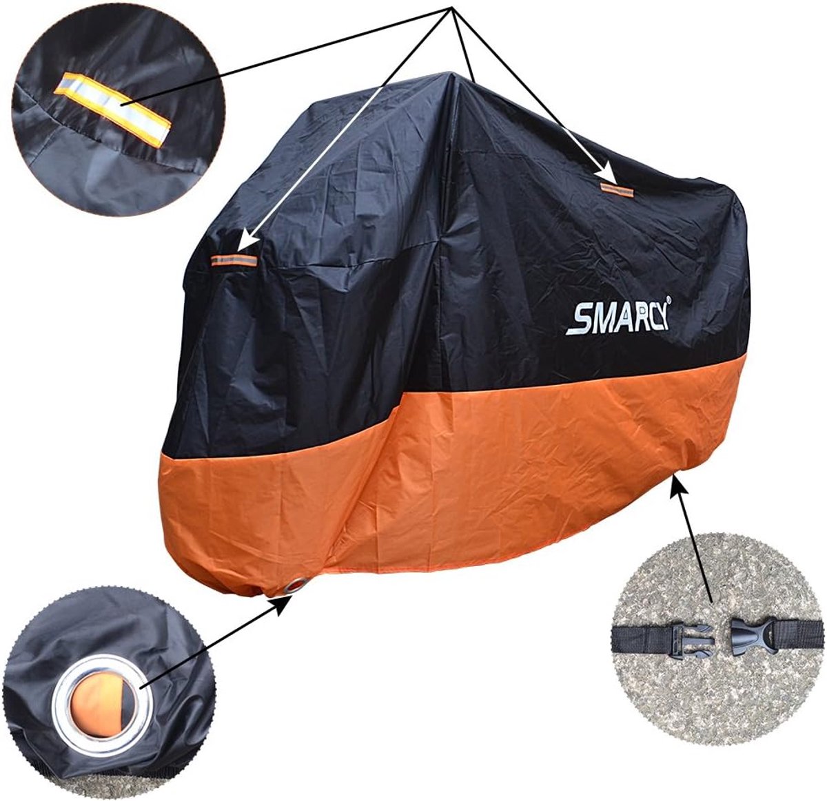 SnelShoppen - XXL Motorfiets Beschermhoes - Polyester Motor Cover - 125 x 105 x 265 cm - Zwart en Oranje - Bescherming tegen Weer en Diefstal