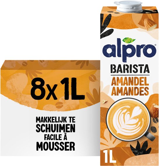 Alpro Barista Amandel - Plantaardige Amandelmelk - Geschikt voor Koffie - Lactosevrij - 8 x 1L
