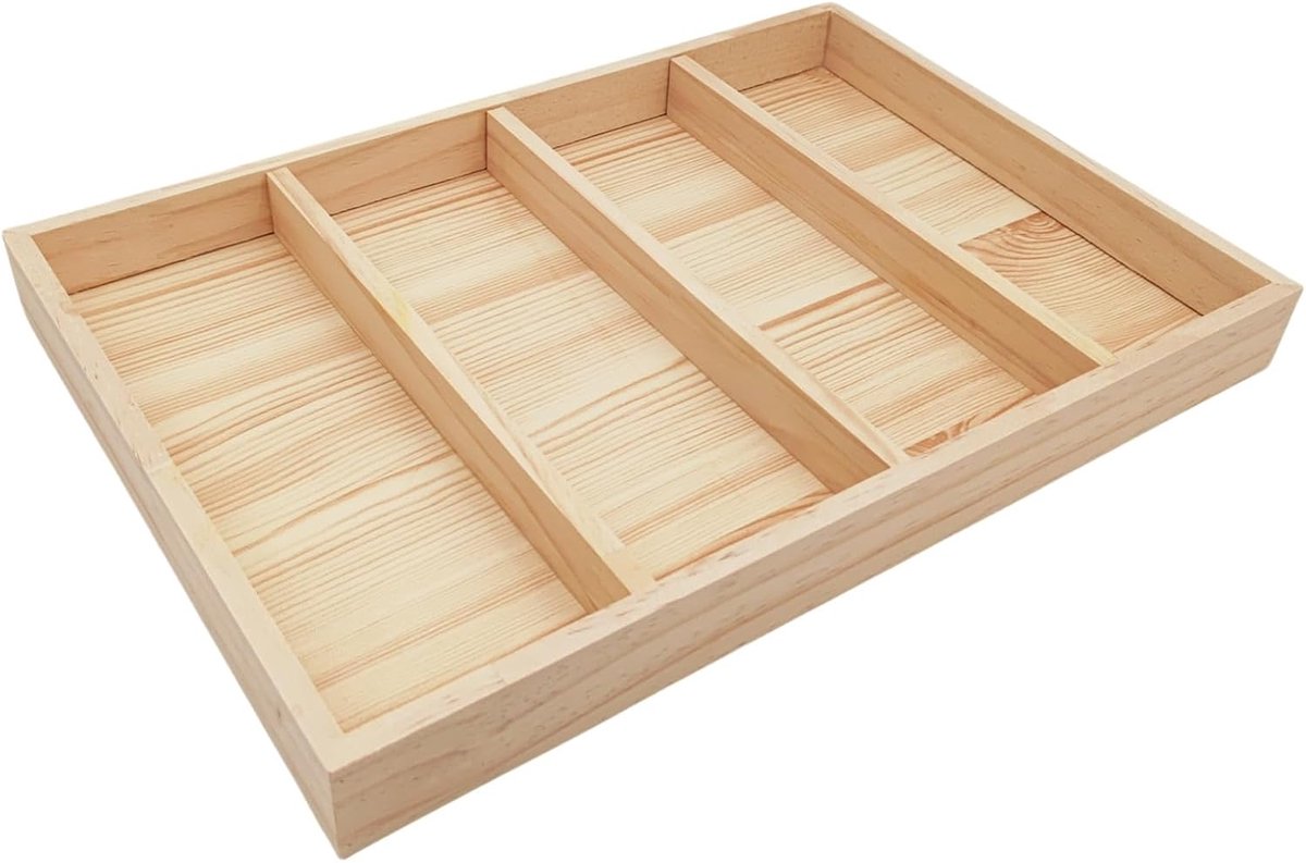 SnelShoppen - Ongefinished Houten Opbergdoos met 4 Compartimenten, Organiser voor Sokken, Ondergoed, Sieraden en Verzamelaars, Houten Display Tray voo