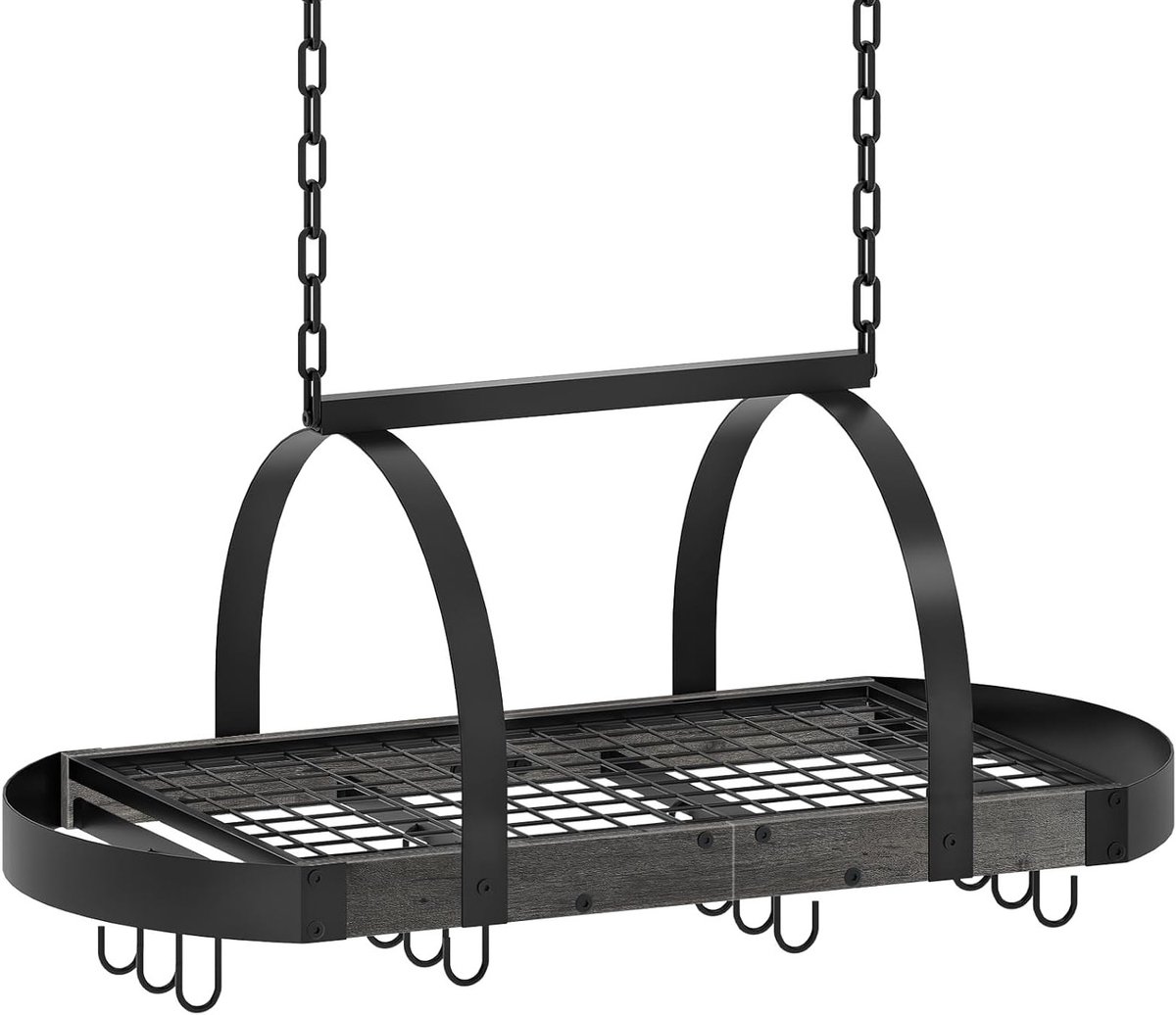 Hanging Keukenplank met 12 S-Haakjes, Ruimtebesparende Plank voor Keukenaccessoires en Keukengerei, Zwart DTPR08BCC1