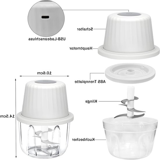 Elektrische Uiensnijder en Groentensnijder, Multi-functionele Hakker met 400 ml Werkcontainer, Ideaal voor Uien, Knoflook en Noten, Inclusief Type C Oplaadkabel — afbeelding 5