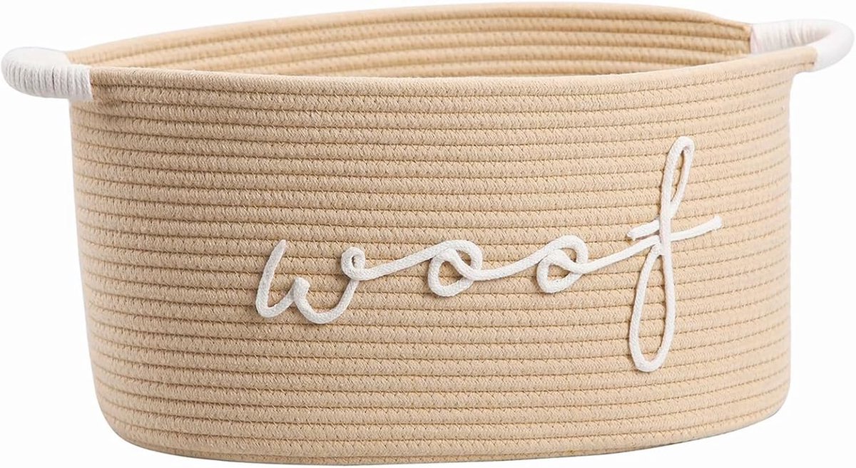 SnelShoppen - Geflochten Hondenspeelgoedkorf - Opbergdoos voor Hondenaccessoires - Robuuste Handvatten - Ronde Speelplaats voor Honden - Dekens en Hui