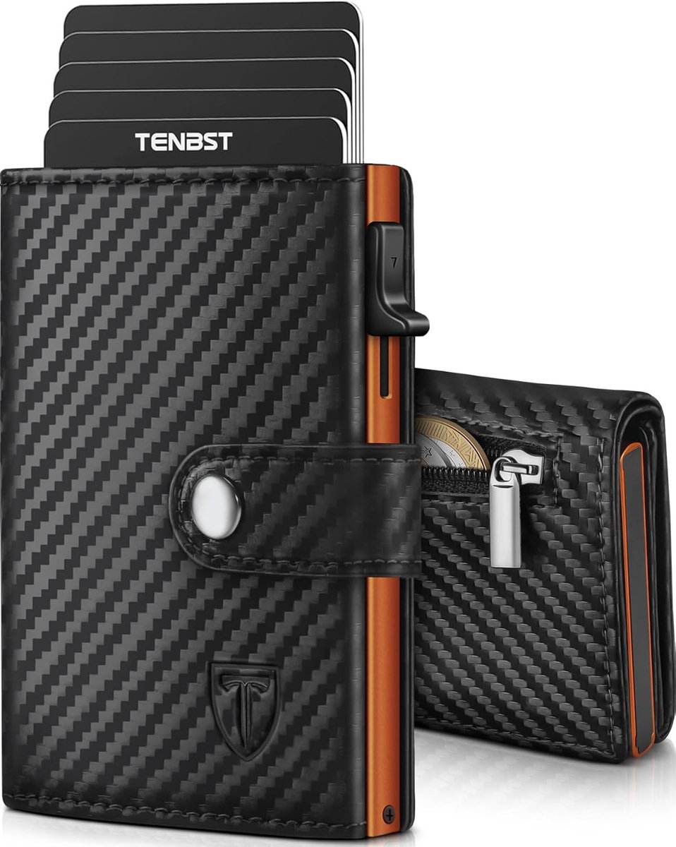 SnelShoppen - TENBST Casual Portemonnee Zwart/Oranje - Stijlvolle Leren Wallet met Meerdere Vakjes, Compact en Functioneel voor Dagelijks Gebruik, Ide