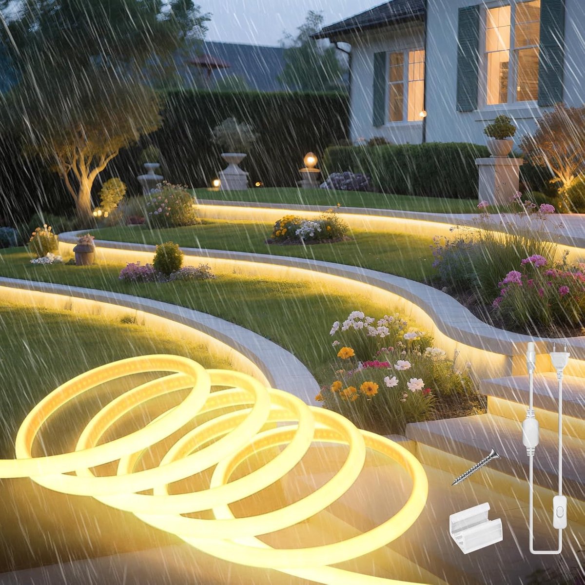 SnelShoppen - Neon LED Strip 5m Silicone Waterproof Fireproof IP65 COB Warm White 3000K 10mm Flexibele Lichtstrip Buiten voor Tuin, Keuken, Feest