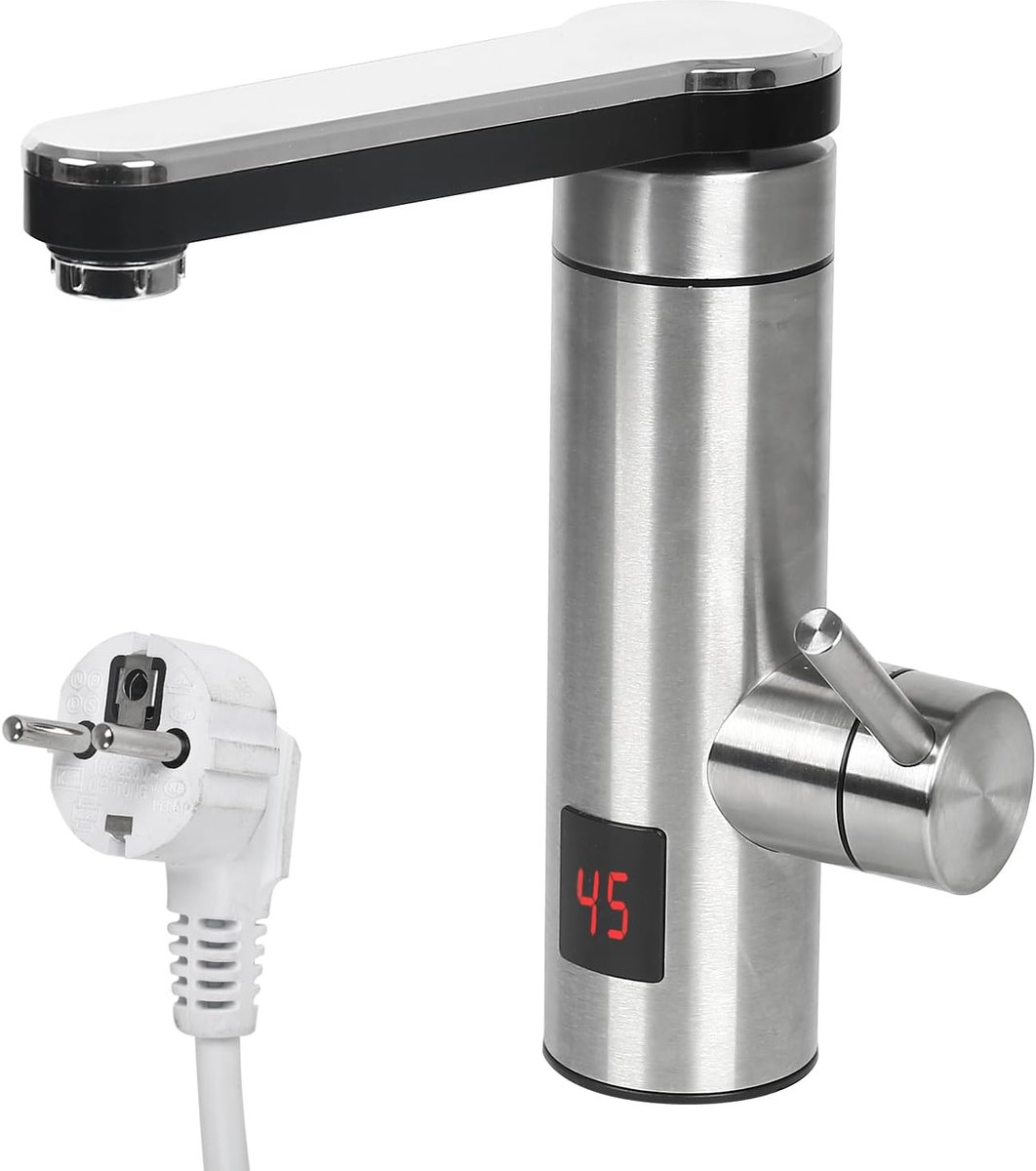 SnelShoppen - Elektrische Waterkraan voor Direct Heet Water, 3 KW, Digitale Display, 360° Draaibaar, RVS Mengkraan voor Keuken en Badkamer