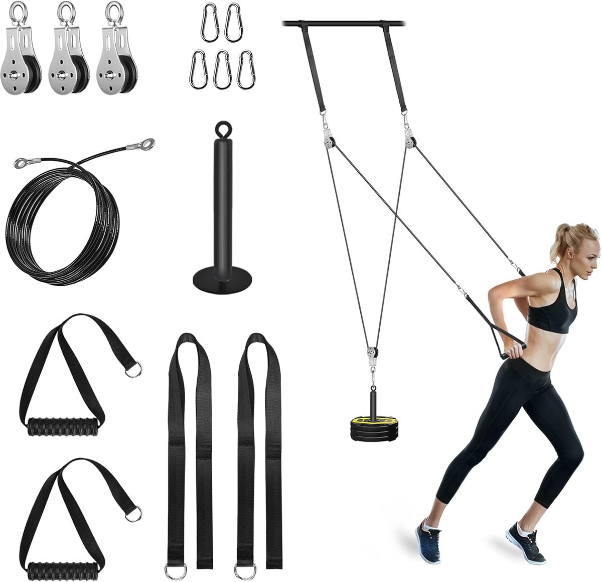 SnelShoppen - Fitness Cable Lat Pulley System - DIY Home Gym Pulley Set voor LAT Pulldowns, Biceps Curl, Triceps Extensions - 300 lbs Capaciteit - Inc