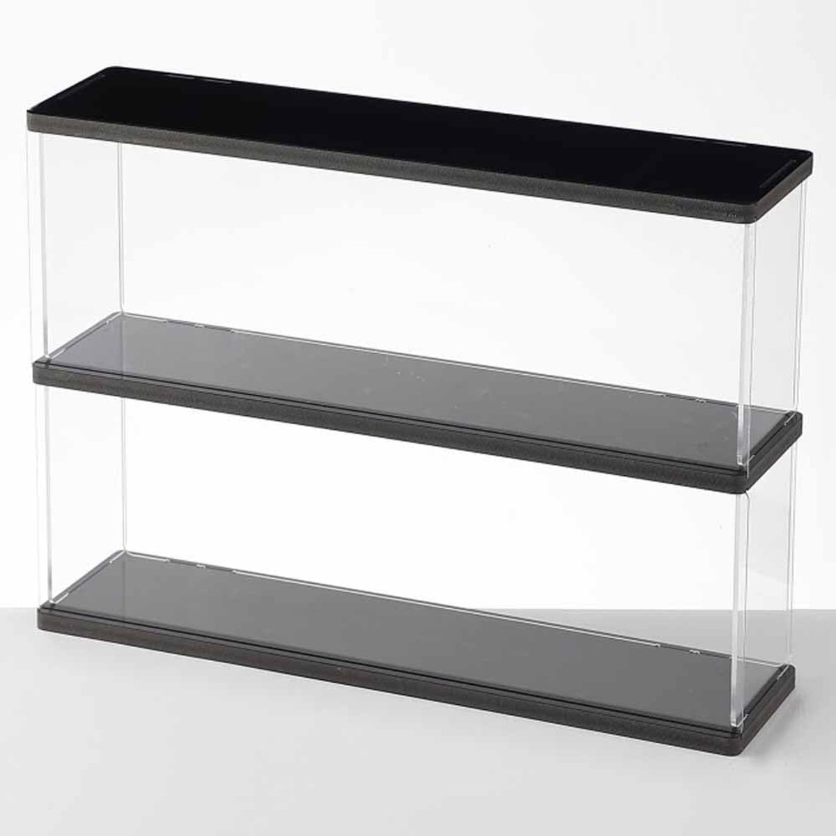 SnelShoppen - 2-Tier Display Case voor Miniatuur Auto's - Transparante Acryl Vitrine met Deur - Houten Basis - Dustproof - 30x10x27cm - Elegant Verzam