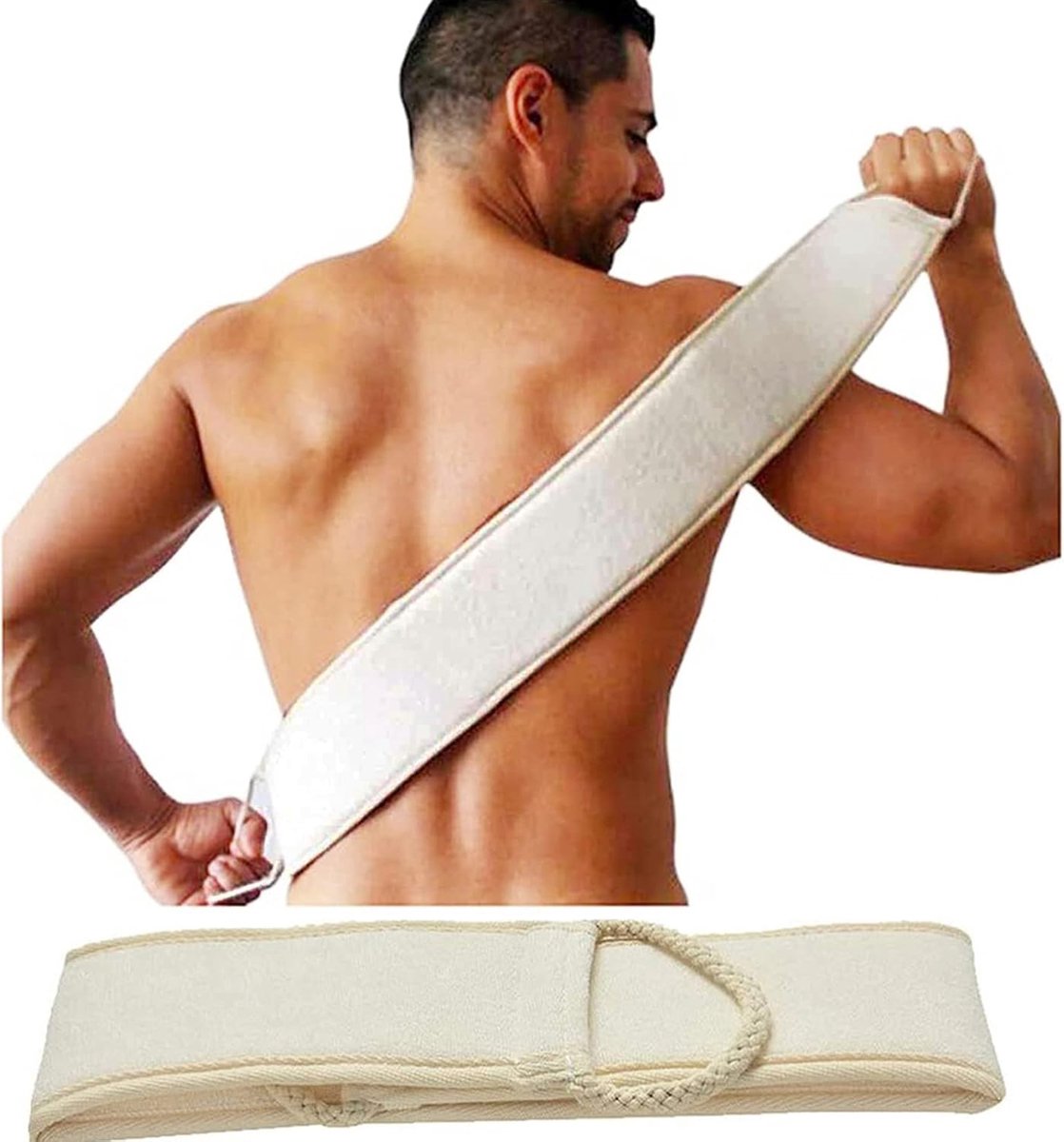 SnelShoppen - Luffa Spons, Rug Scrubber voor Bad en Douche, Natuurlijke Loofah met Rugband, Body Pad voor Een Zachte Huid, Chemisch Vrij, Ideaal voor