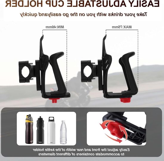 Dailygoods- Flessenhouder Verstelbaar - Bidonhouder Fiets - Flessenhouder Scooter - Flessenhouder Kinderwagen - Anti-slip Technologie - Draaibare Stuurklem — afbeelding 3