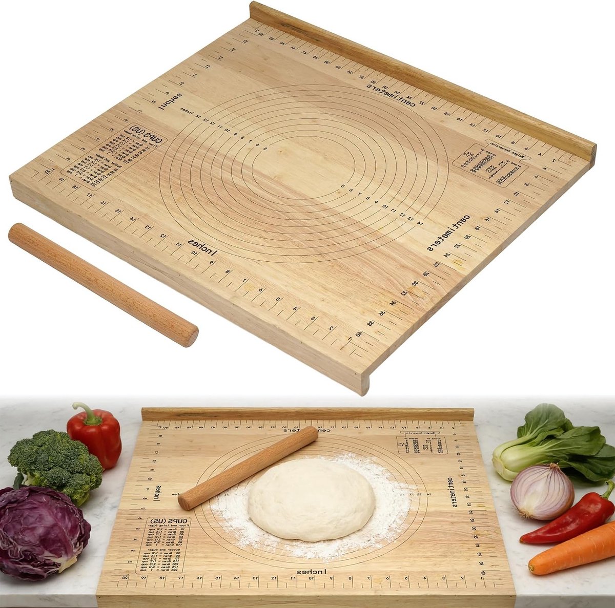 Houten bakplank 50x60cm voor het bakken van brood, pizzabodems en taarten in de keuken